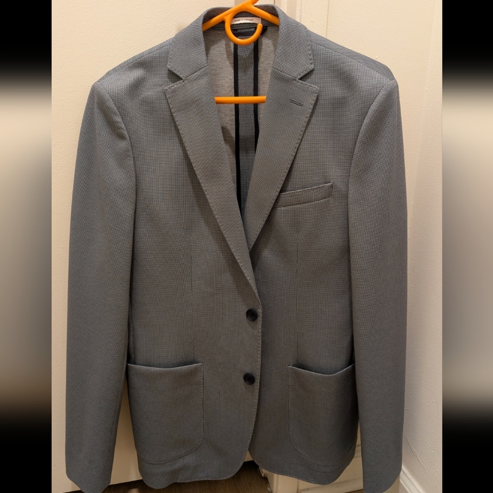 Bar III Men's Blue Herringbone Knit Slim-Fit Sport Coat Size 38R